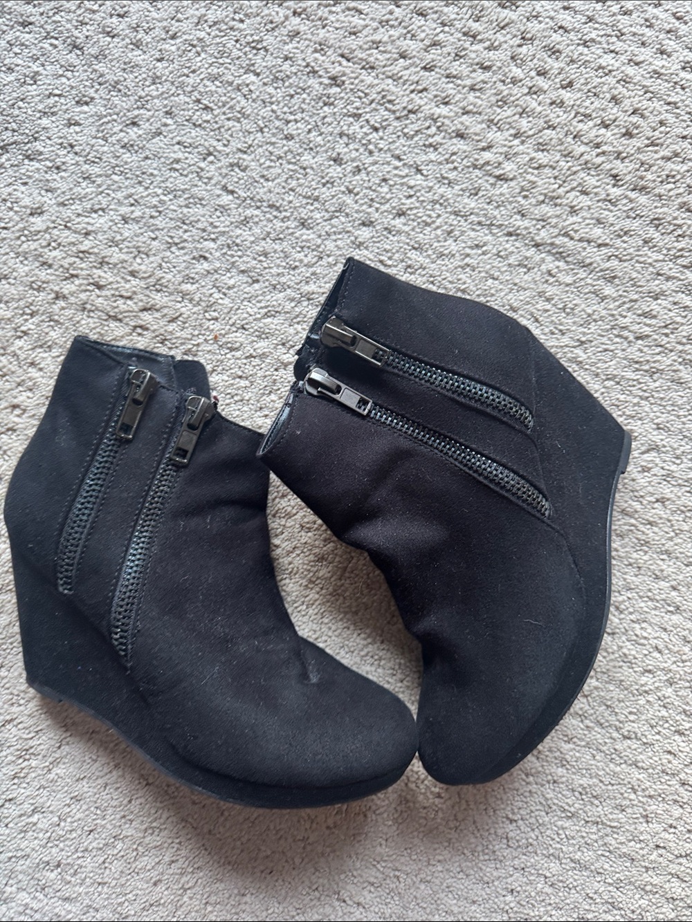 Women’s Black Wedge Ankle Boots with Dual Zippers